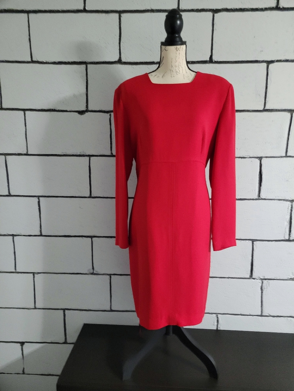 Classic Red Long-Sleeve Sheath Dress